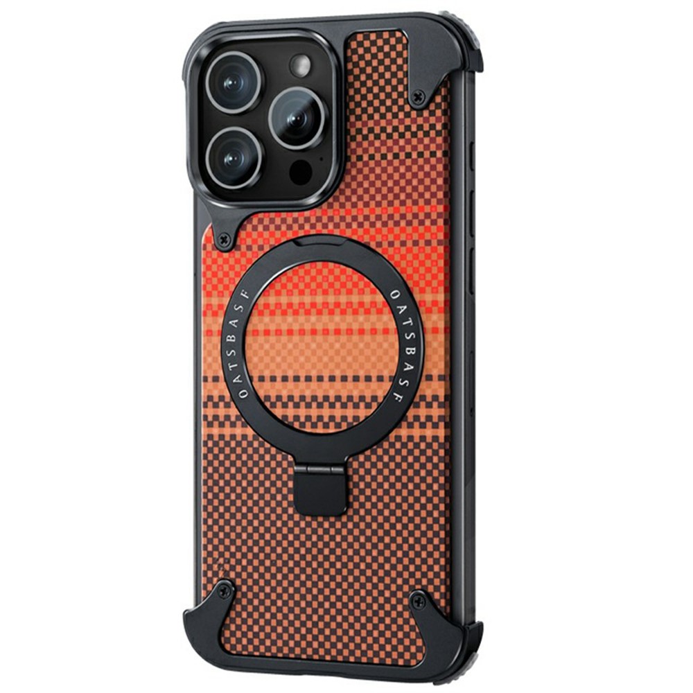 For iPhone 16 Pro Max Magnetic Case Aramid Fiber Borderless Phone Cover with Rotatable Kickstand - Black