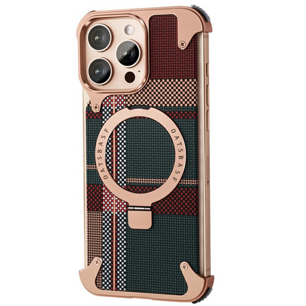 For iPhone 16 Pro Max Magnetic Case Aramid Fiber Borderless Phone Cover with Rotatable Kickstand - Desert Gold