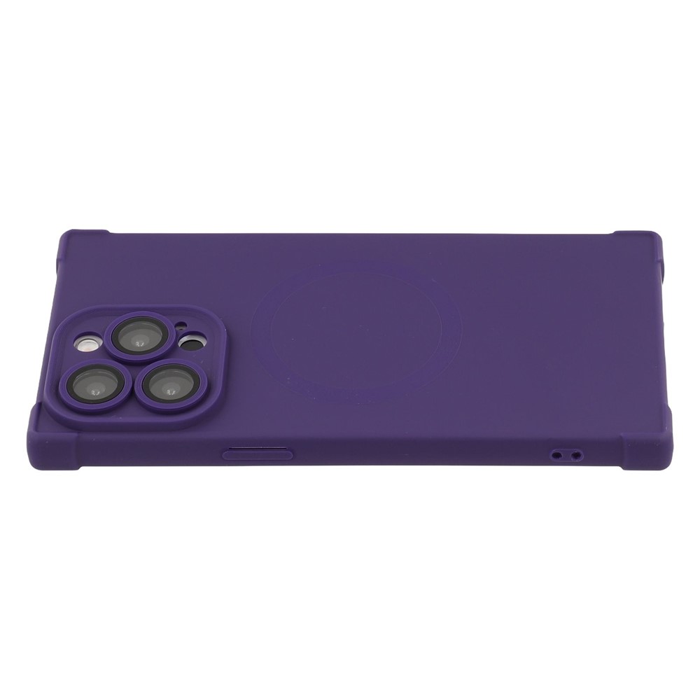 For iPhone 15 Pro Max Case Compatible with MagSafe Straight Edge TPU Phone Cover with Camera Lens Protector - Dark Purple