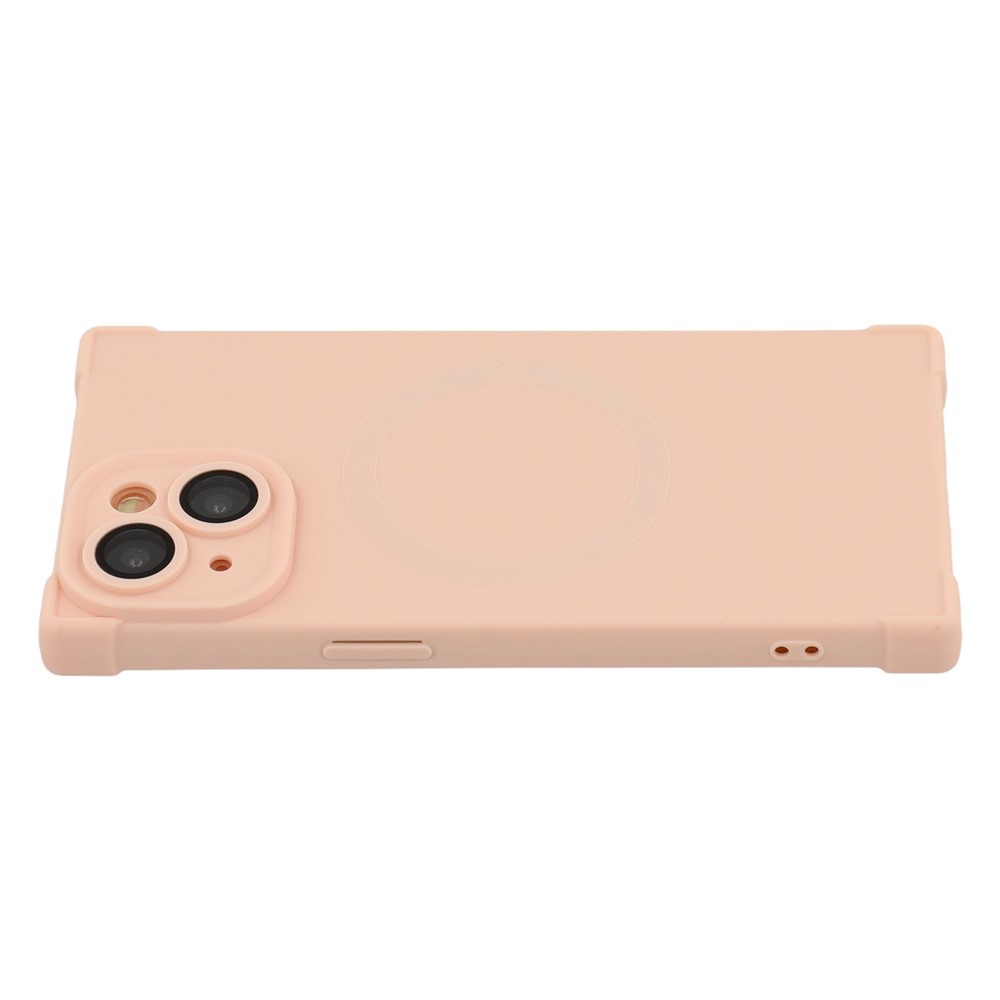 For iPhone 15 Case Compatible with MagSafe Straight Edge TPU Phone Cover with Camera Lens Protector - Pink