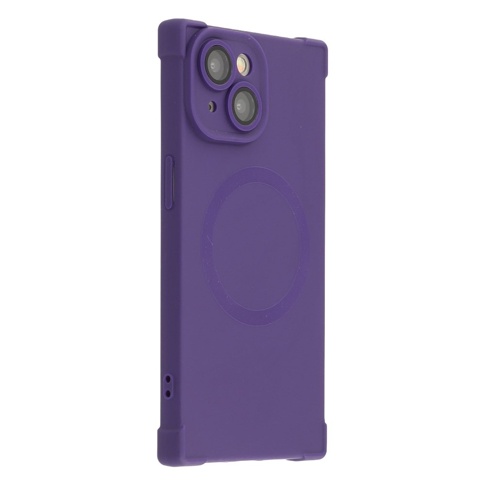For iPhone 15 Case Compatible with MagSafe Straight Edge TPU Phone Cover with Camera Lens Protector - Dark Purple