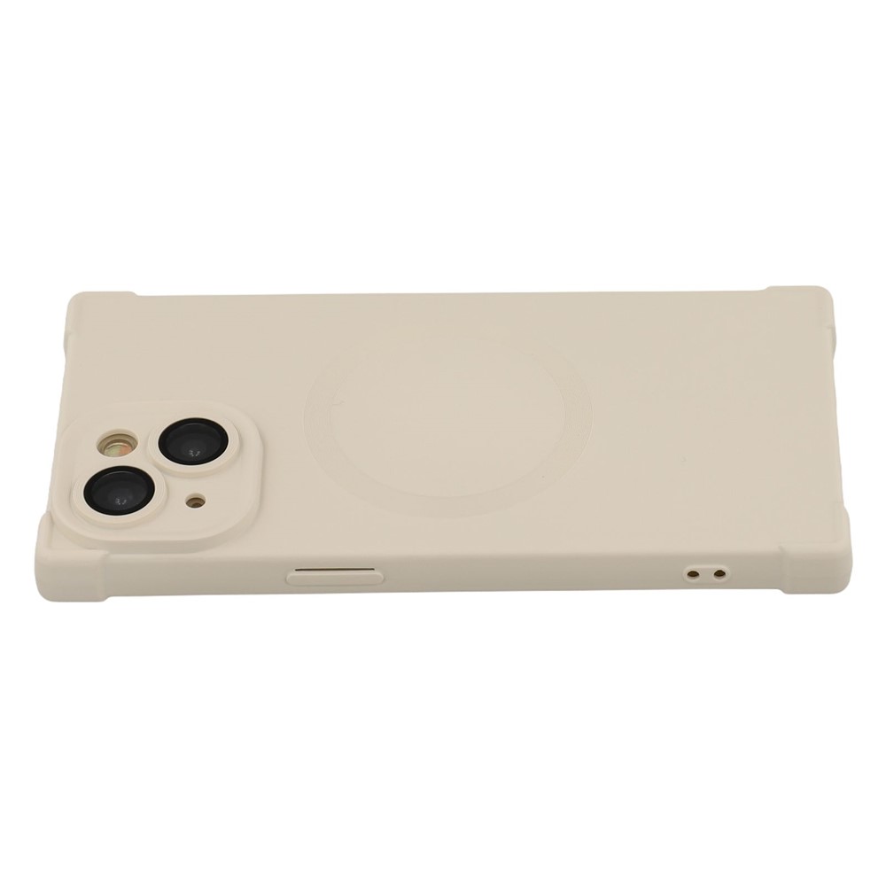 For iPhone 15 Case Compatible with MagSafe Straight Edge TPU Phone Cover with Camera Lens Protector - Beige