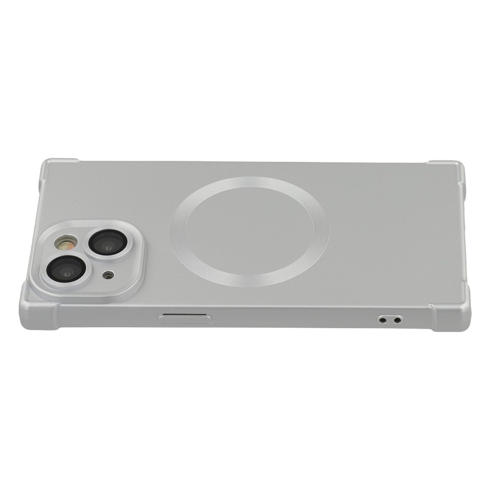 For iPhone 14 Case Compatible with MagSafe Straight Edge TPU Phone Cover with Camera Lens Protector - Silver