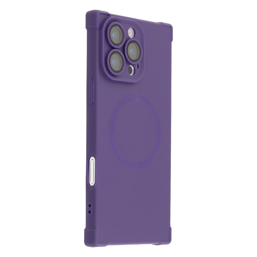 For iPhone 16 Pro Max Case Compatible with MagSafe Straight Edge TPU Phone Cover with Camera Lens Protector - Dark Purple
