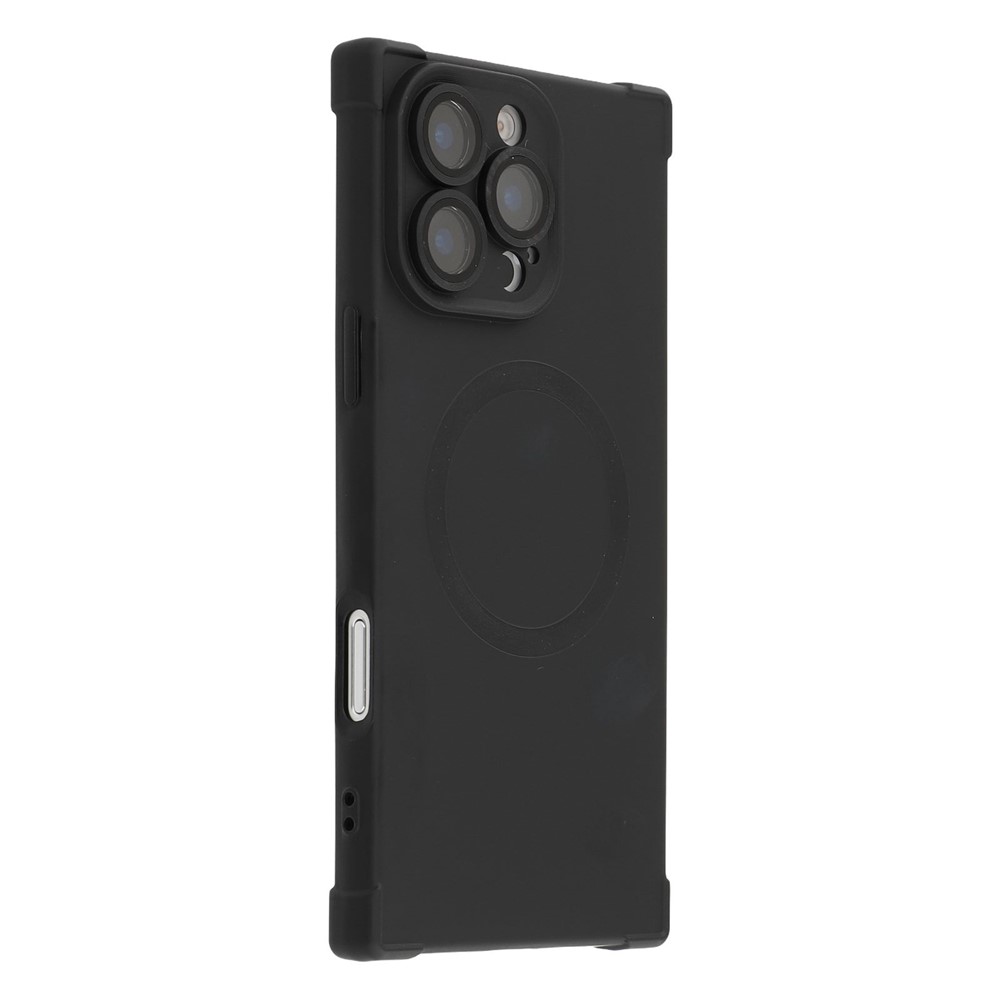 For iPhone 16 Pro Max Case Compatible with MagSafe Straight Edge TPU Phone Cover with Camera Lens Protector - Black