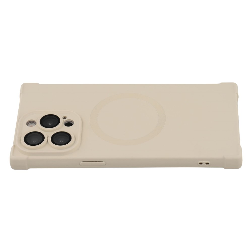 For iPhone 14 Pro Max Case Compatible with MagSafe Straight Edge TPU Phone Cover with Camera Lens Protector - Beige