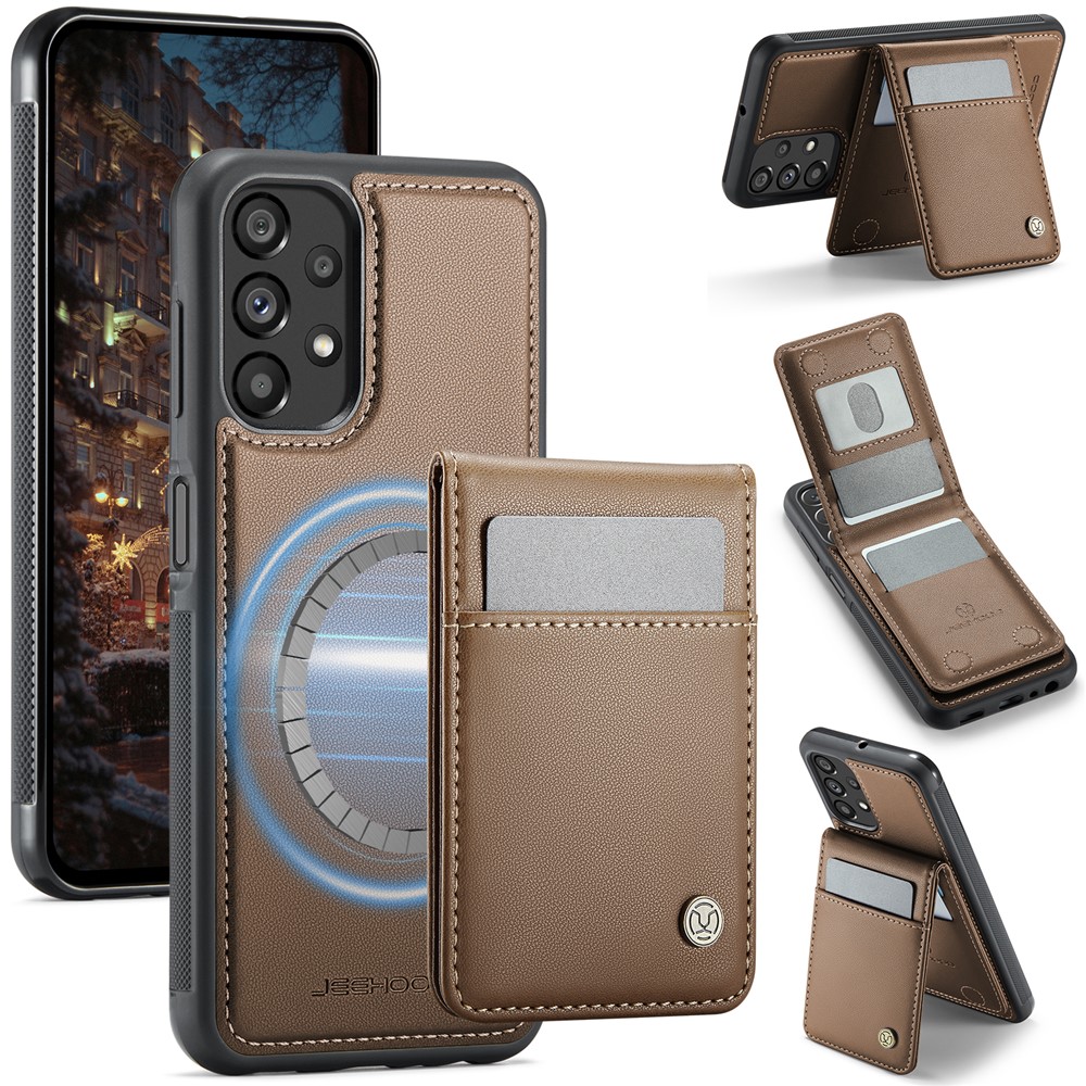 JEEHOOD For Samsung Galaxy A23 5G (Global Version) / Galaxy A23 4G Leather Back Cover Magnetic Case J06 Phone Case with Card Bag RFID Blocking - Brown