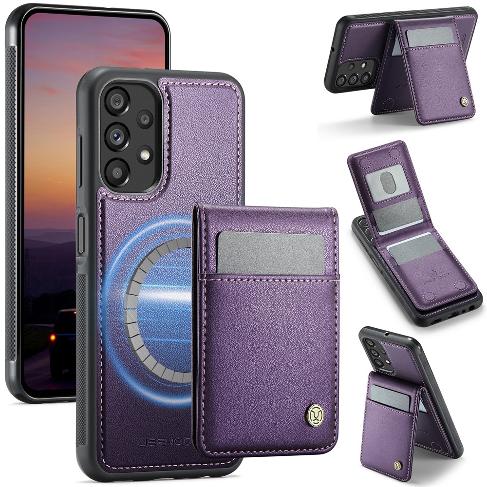 JEEHOOD For Samsung Galaxy A23 5G (Global Version) / Galaxy A23 4G Leather Back Cover Magnetic Case  J06 Phone Case with Card Bag RFID Blocking - Purple