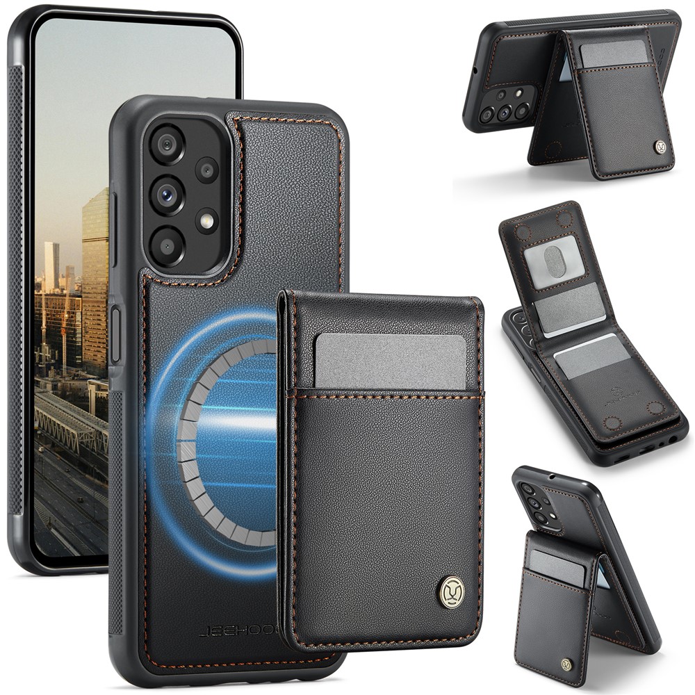 JEEHOOD For Samsung Galaxy A23 5G (Global Version) / Galaxy A23 4G Leather Back Cover Magnetic Case  J06 Phone Case with Card Bag RFID Blocking - Black
