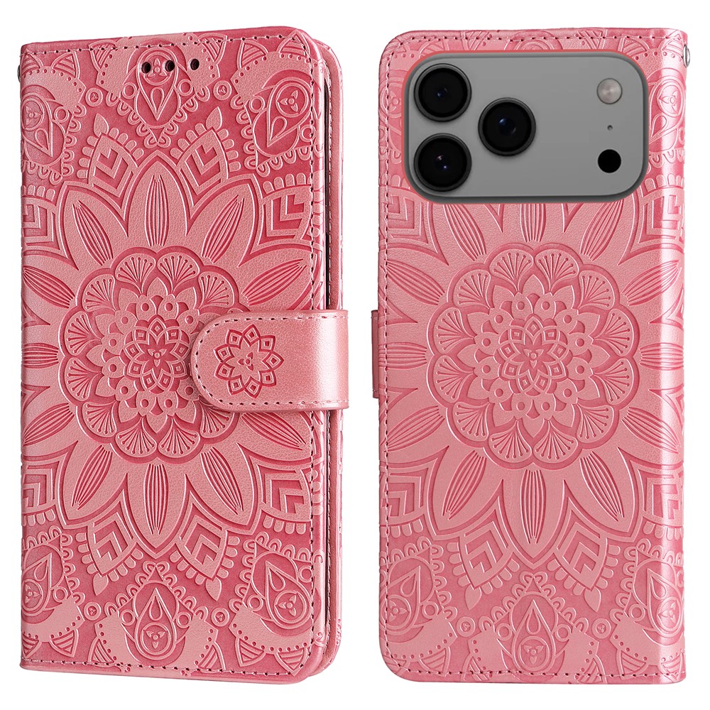 For iPhone 17 Pro Max Case Sunflower Imprint Leather Wallet Phone Cover - Pink