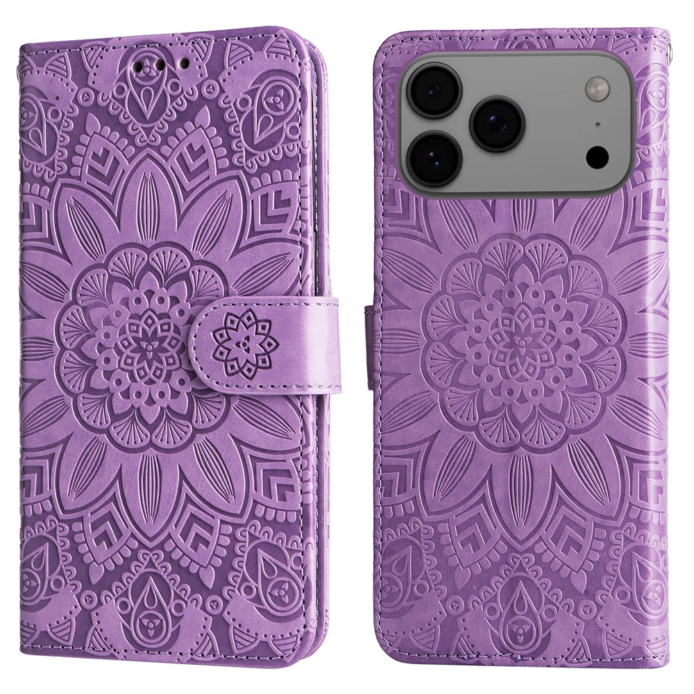 For iPhone 17 Pro Max Case Sunflower Imprint Leather Wallet Phone Cover - Purple