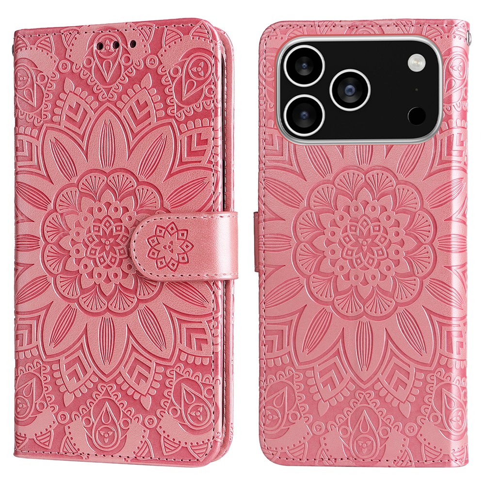 For iPhone 17 Pro Case Sunflower Imprint Leather Wallet Phone Cover - Pink