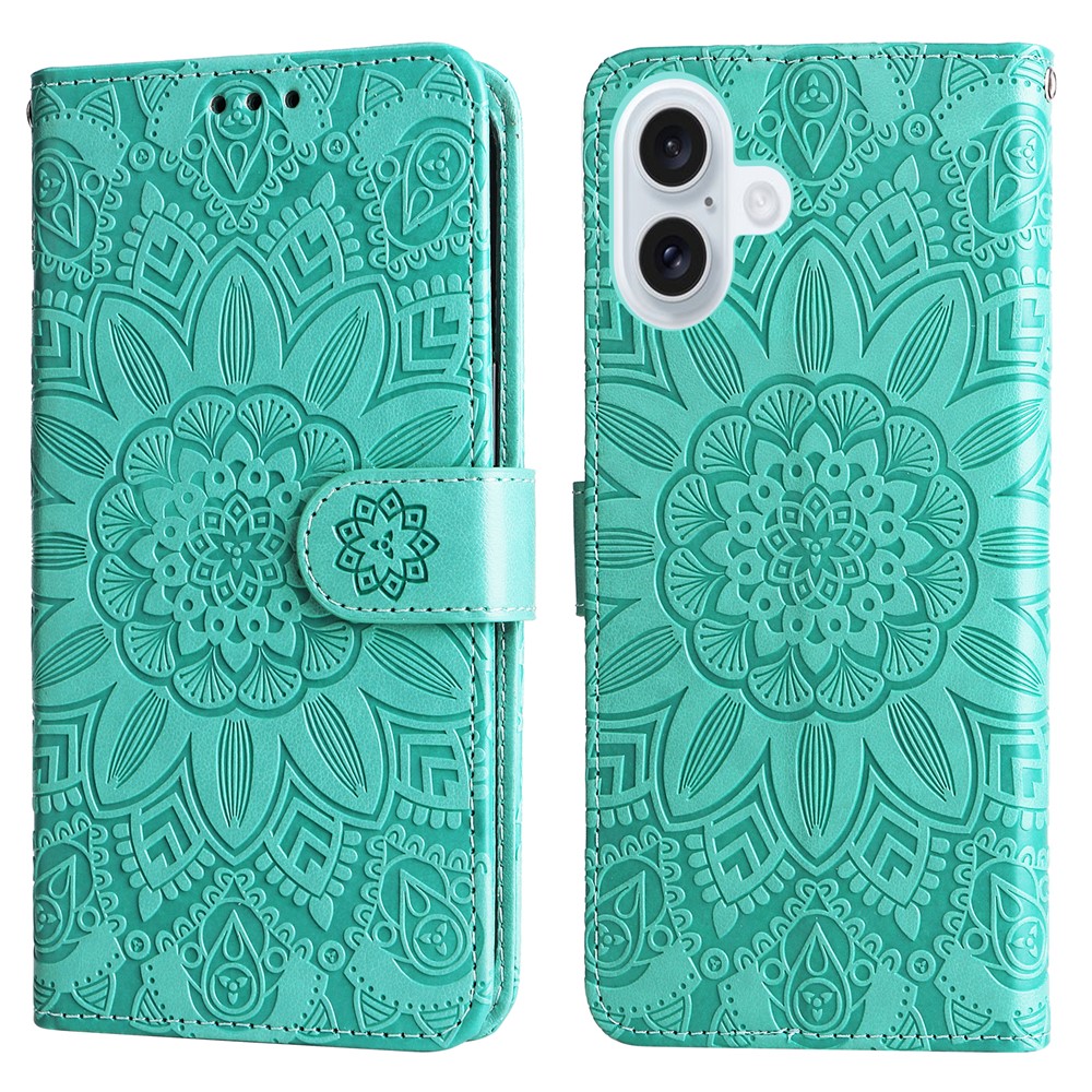 For iPhone 17 Case Sunflower Imprint Leather Wallet Phone Cover - Green