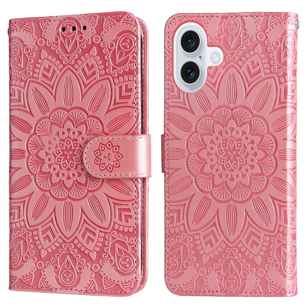 For iPhone 17 Case Sunflower Imprint Leather Wallet Phone Cover - Pink