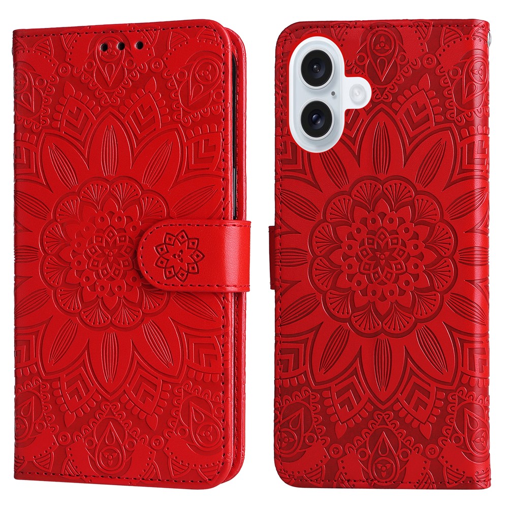 For iPhone 17 Case Sunflower Imprint Leather Wallet Phone Cover - Red