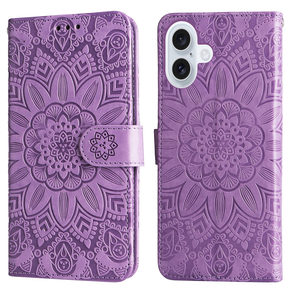 For iPhone 17 Case Sunflower Imprint Leather Wallet Phone Cover - Purple