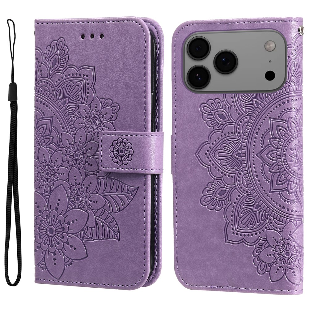 For iPhone 17 Pro Max Case Floral Pattern PU Leather Wallet Stand Phone Cover - Purple