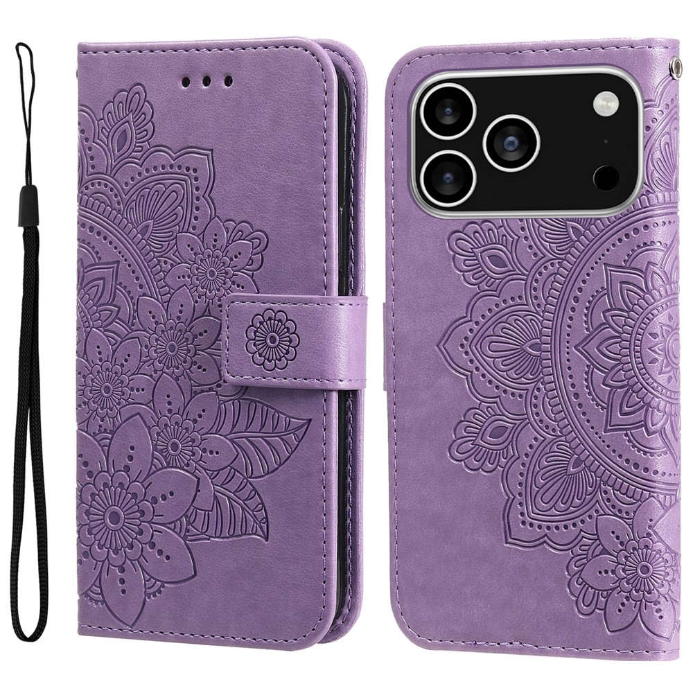 For iPhone 17 Pro Case Floral Pattern PU Leather Wallet Stand Phone Cover - Purple