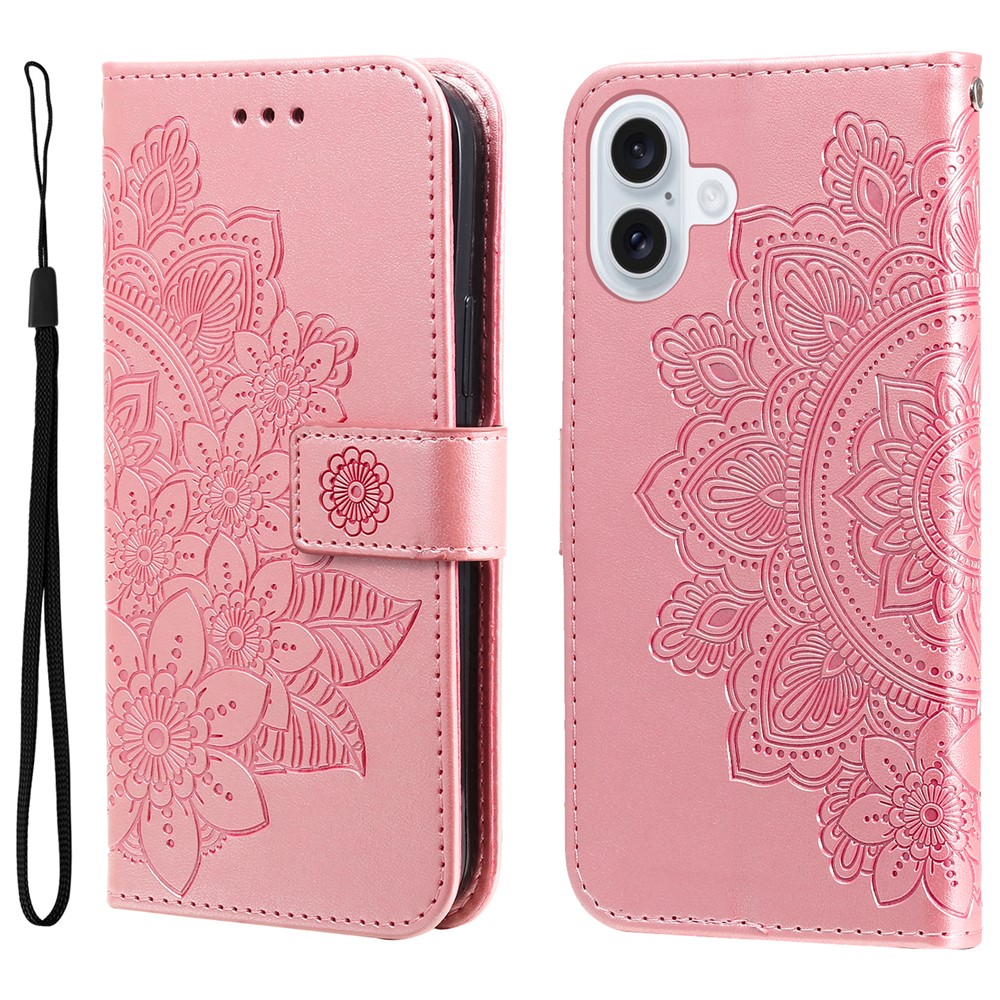 For iPhone 17 Case Floral Pattern PU Leather Wallet Stand Phone Cover - Pink