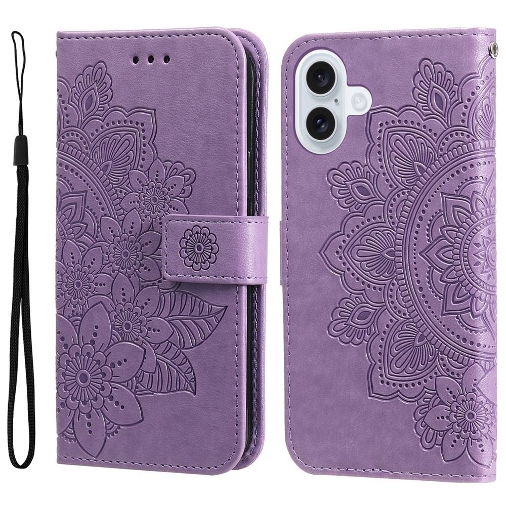 For iPhone 17 Case Floral Pattern PU Leather Wallet Stand Phone Cover - Purple
