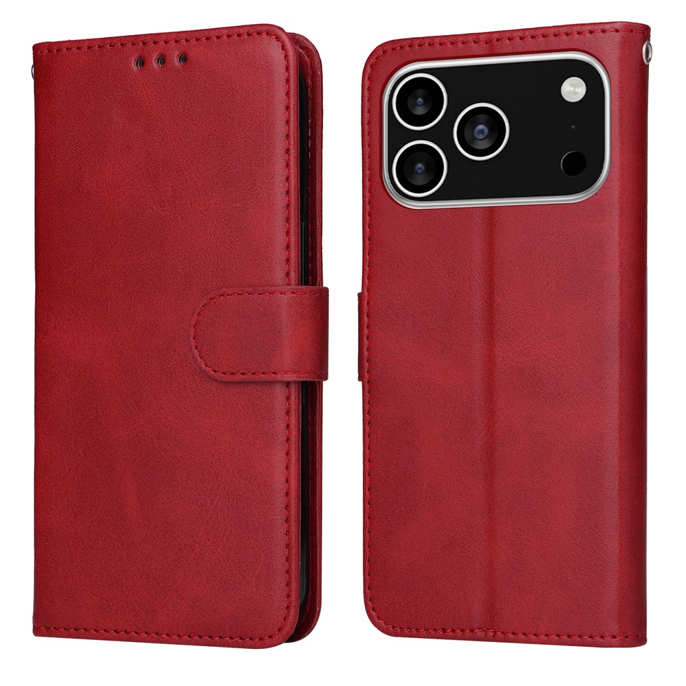 For iPhone 17 Pro Case Wallet PU Leather Folio Flip Phone Cover - Red