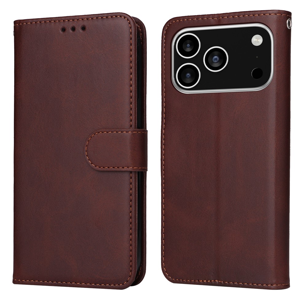 For iPhone 17 Pro Case Wallet PU Leather Folio Flip Phone Cover - Brown