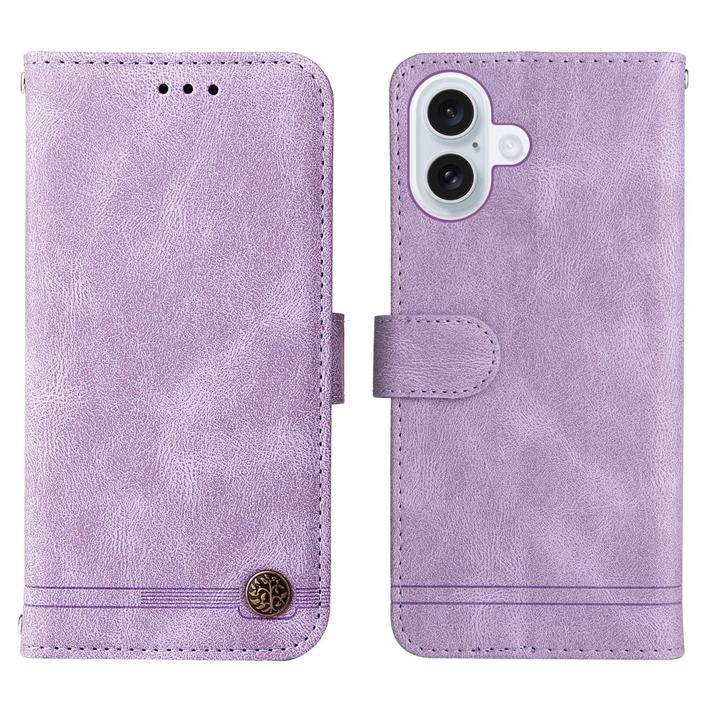 For iPhone 17 Leather Wallet Cases Skin Touch Phone Cover Stand with Strap - Purple