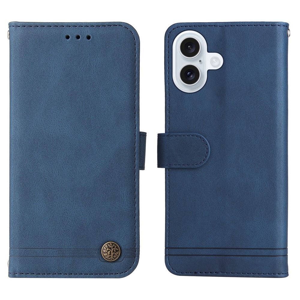 For iPhone 17 Leather Wallet Cases Skin Touch Phone Cover Stand with Strap - Blue