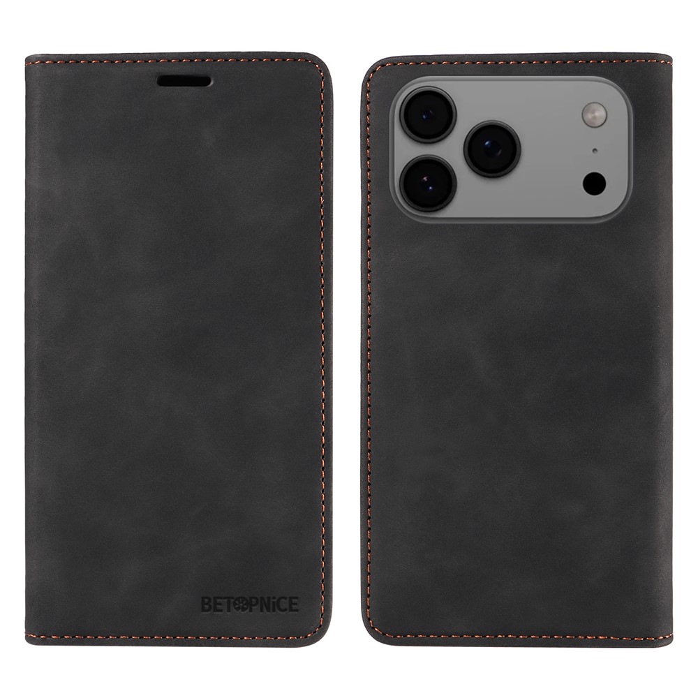 For iPhone 17 Pro Max Case BETOPNICE Magnetic Closure RFID Blocking Wallet Stand Leather Phone Cover - Black