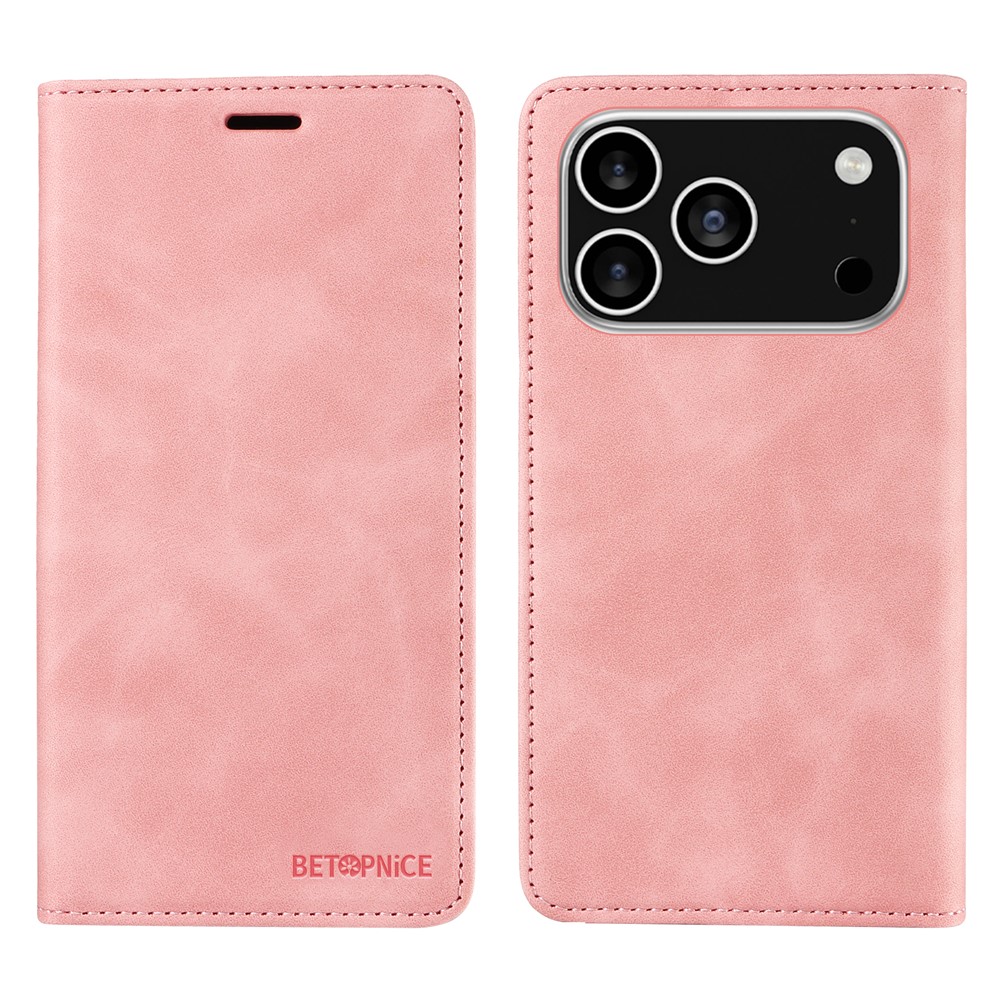 For iPhone 17 Pro Case BETOPNICE Magnetic Closure RFID Blocking Wallet Stand Leather Phone Cover - Pink