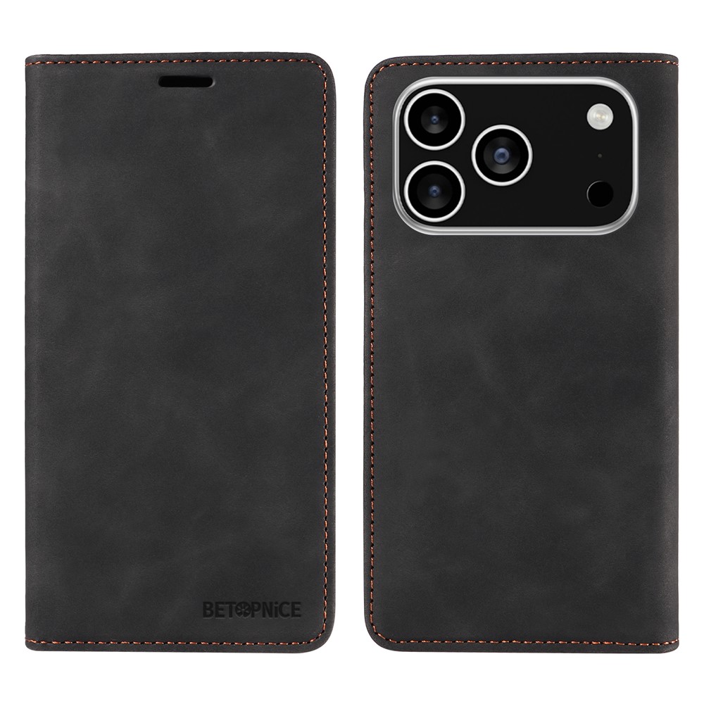 For iPhone 17 Pro Case BETOPNICE Magnetic Closure RFID Blocking Wallet Stand Leather Phone Cover - Black