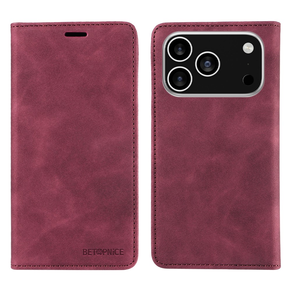 For iPhone 17 Pro Case BETOPNICE Magnetic Closure RFID Blocking Wallet Stand Leather Phone Cover - Red