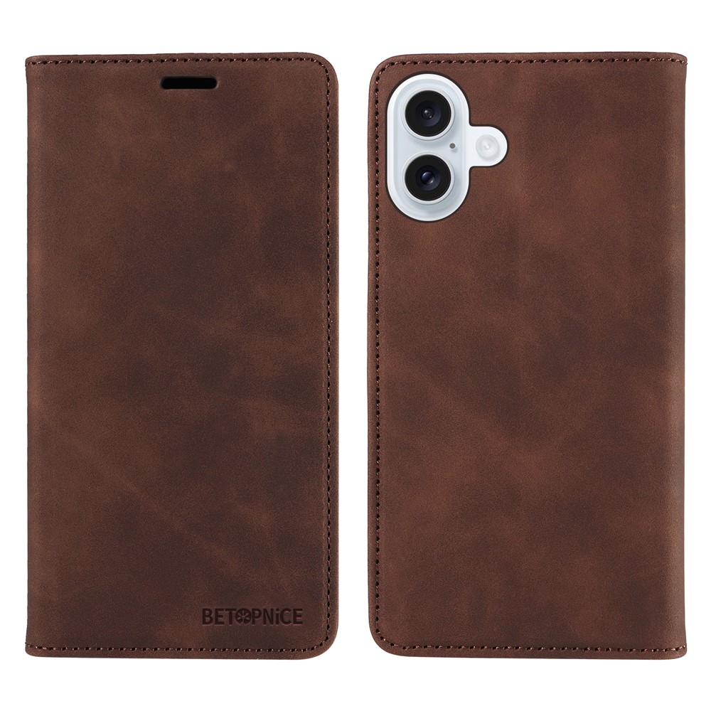 For iPhone 17 Case BETOPNICE Magnetic Closure RFID Blocking Wallet Stand Leather Phone Cover - Brown