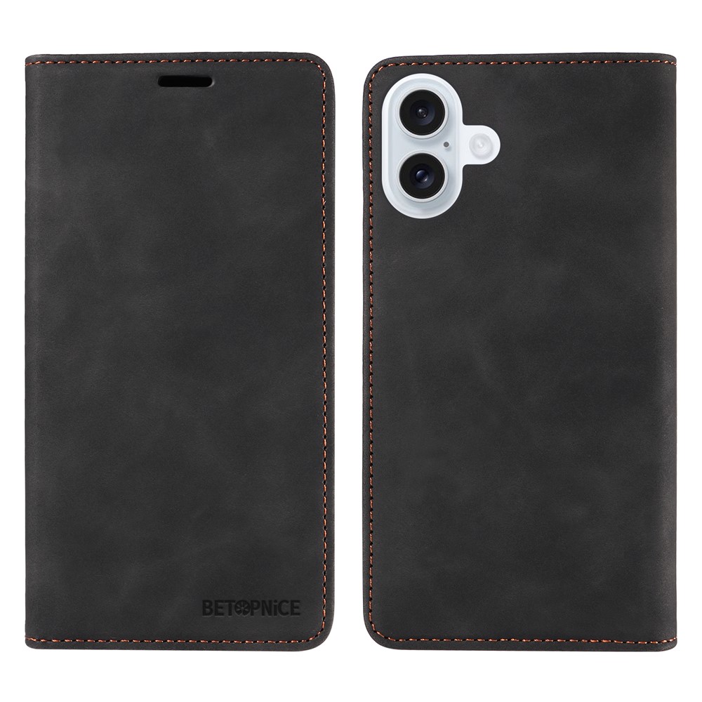 For iPhone 17 Case BETOPNICE Magnetic Closure RFID Blocking Wallet Stand Leather Phone Cover - Black