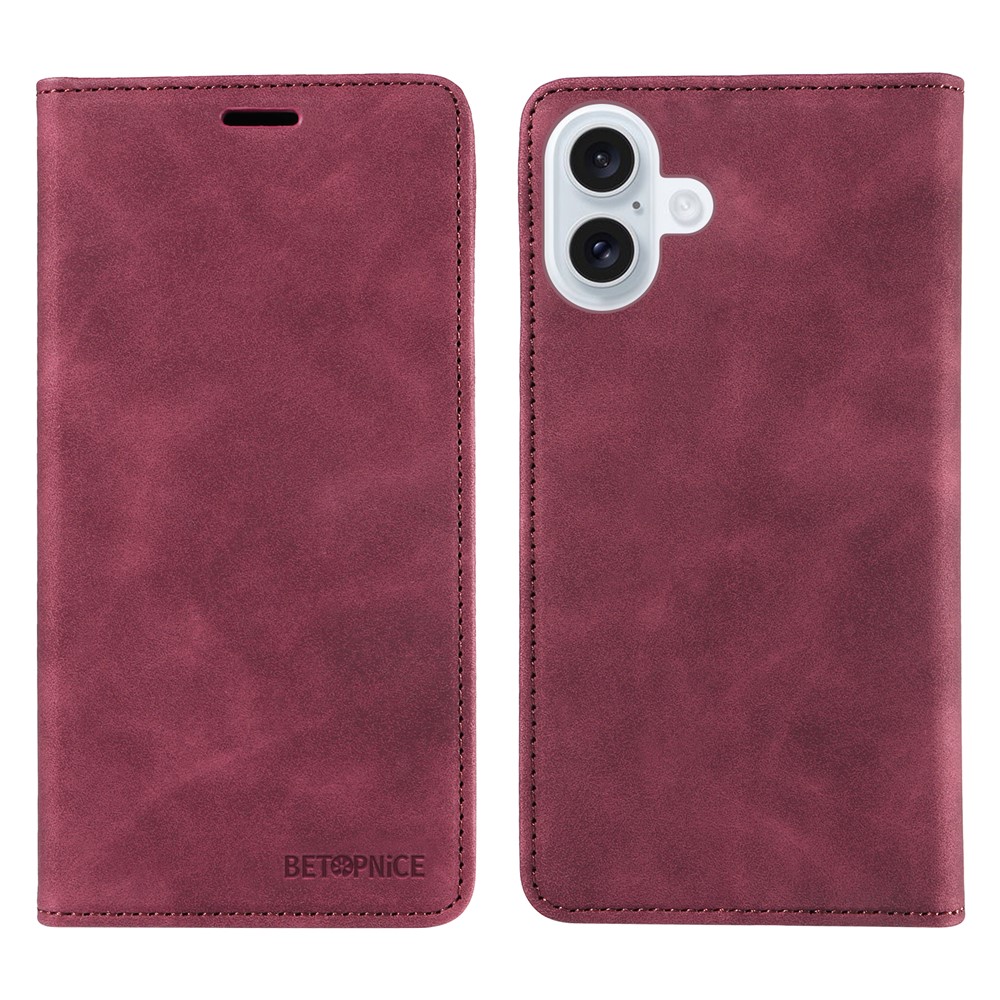 For iPhone 17 Case BETOPNICE Magnetic Closure RFID Blocking Wallet Stand Leather Phone Cover - Red