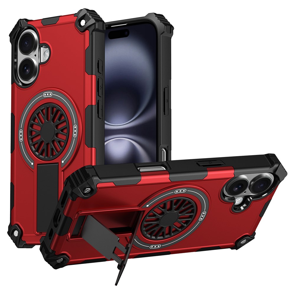 For iPhone 16 Plus Magnetic Case Kickstand TPU + PC Drop Defend Phone Cover - Red