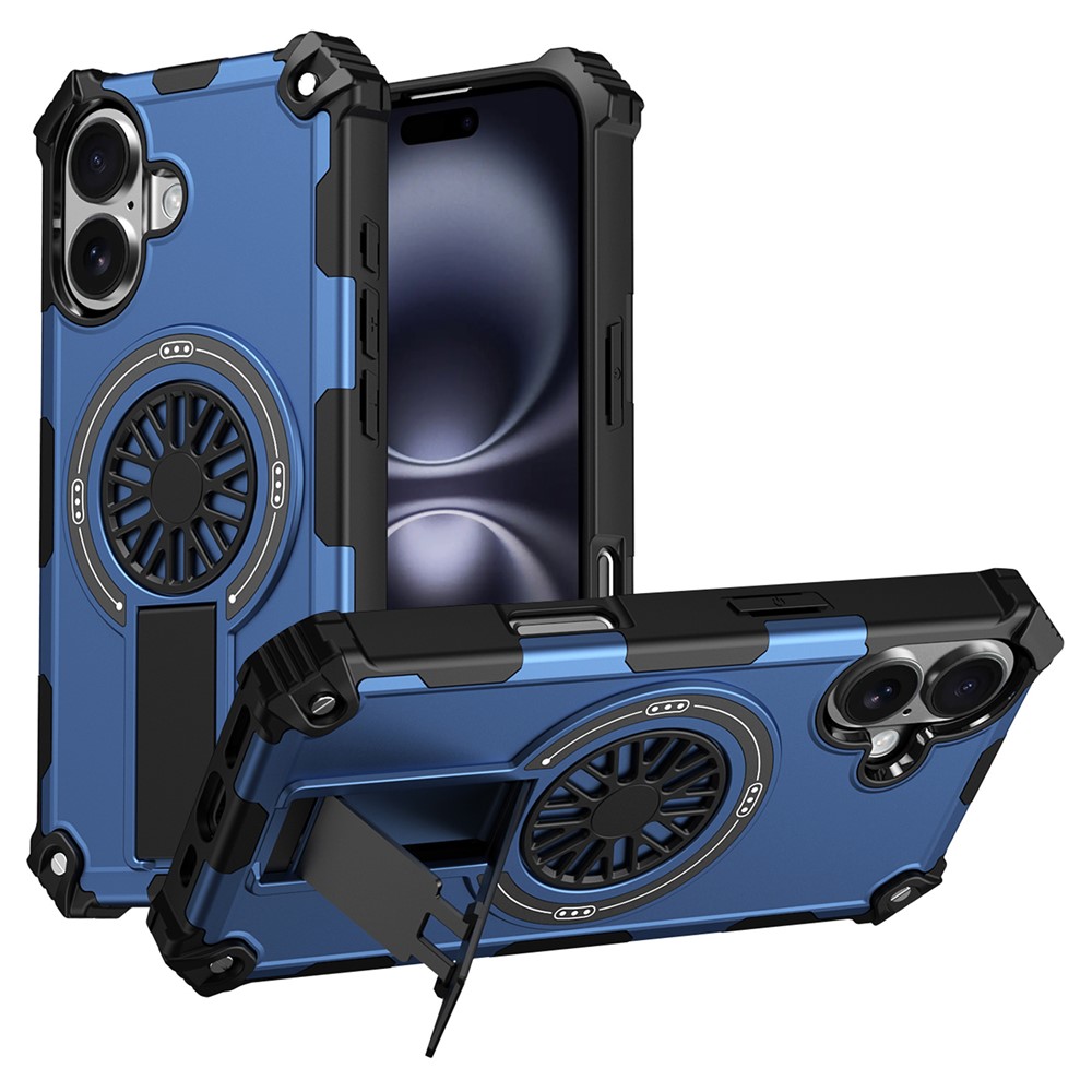 For iPhone 16 Plus Magnetic Case Kickstand TPU + PC Drop Defend Phone Cover - Blue