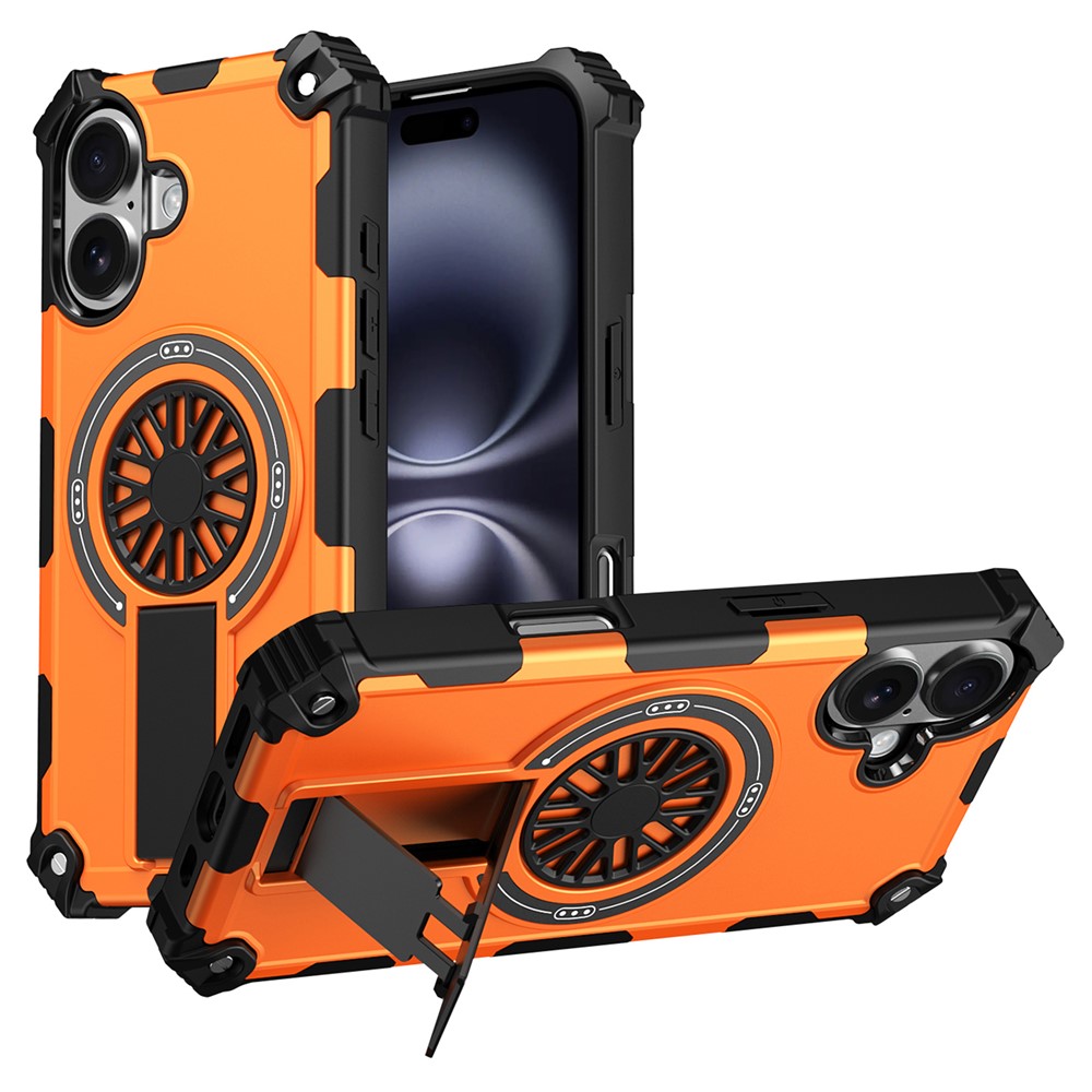 For iPhone 16 Plus Magnetic Case Kickstand TPU + PC Drop Defend Phone Cover - Orange
