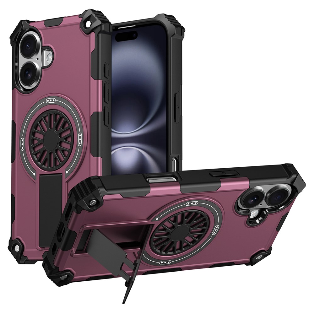For iPhone 16 Plus Magnetic Case Kickstand TPU + PC Drop Defend Phone Cover - Purple