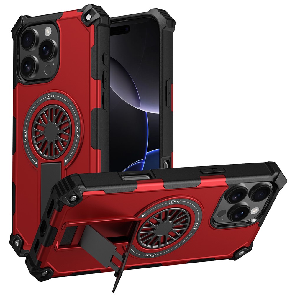 For iPhone 16 Pro Max Magnetic Case Kickstand TPU + PC Drop Defend Phone Cover - Red