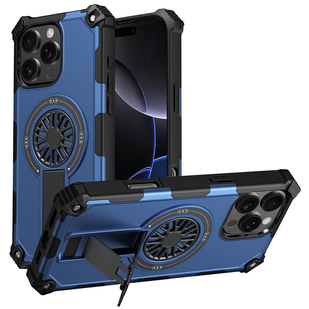 For iPhone 16 Pro Max Magnetic Case Kickstand TPU + PC Drop Defend Phone Cover - Blue