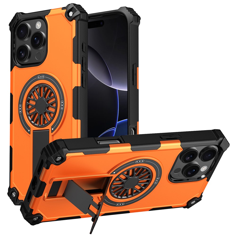 For iPhone 16 Pro Max Magnetic Case Kickstand TPU + PC Drop Defend Phone Cover - Orange
