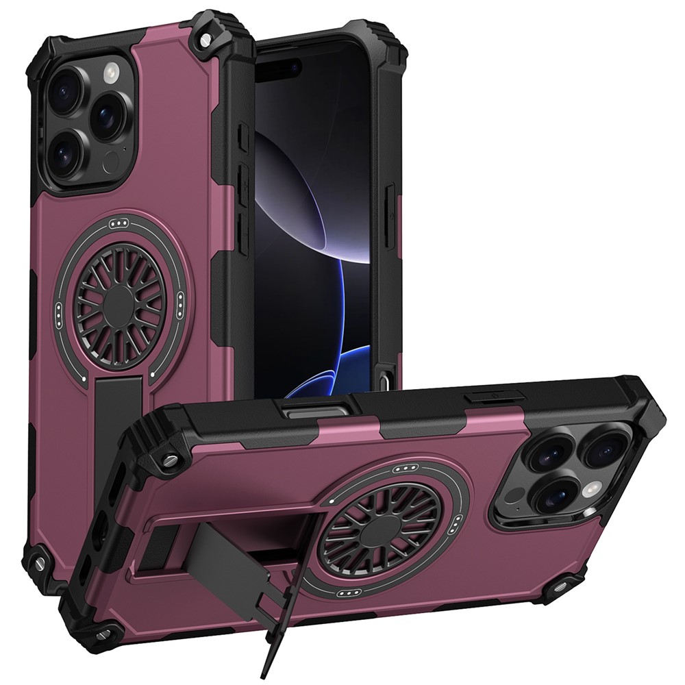 For iPhone 16 Pro Max Magnetic Case Kickstand TPU + PC Drop Defend Phone Cover - Purple