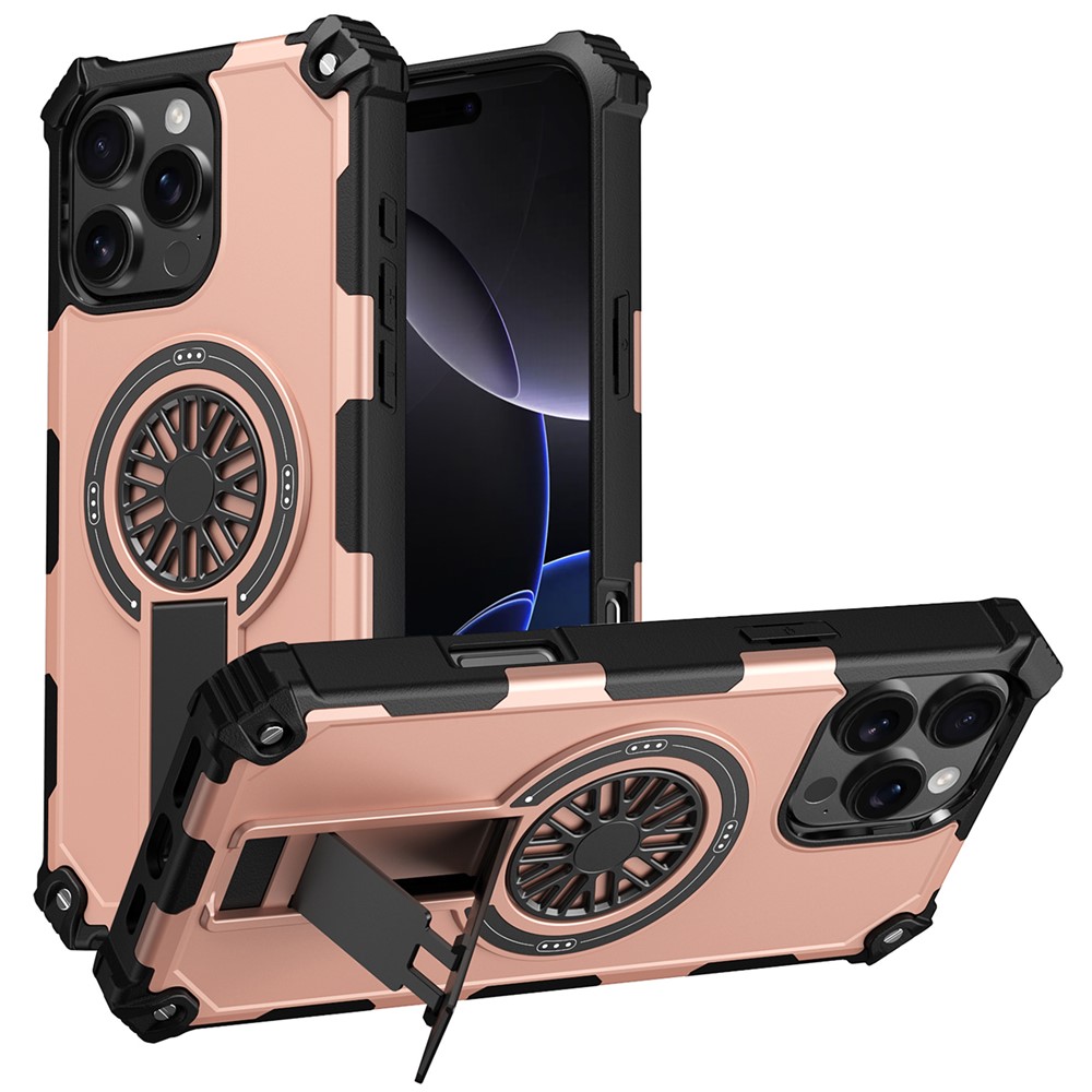 For iPhone 16 Pro Max Magnetic Case Kickstand TPU + PC Drop Defend Phone Cover - Rose Gold
