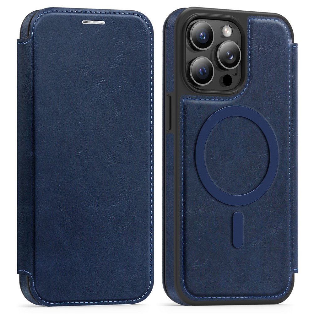 For iPhone 13 Pro Max Case Compatible with MagSafe RFID Blocking Card Holder Leather Phone Cover - Sapphire