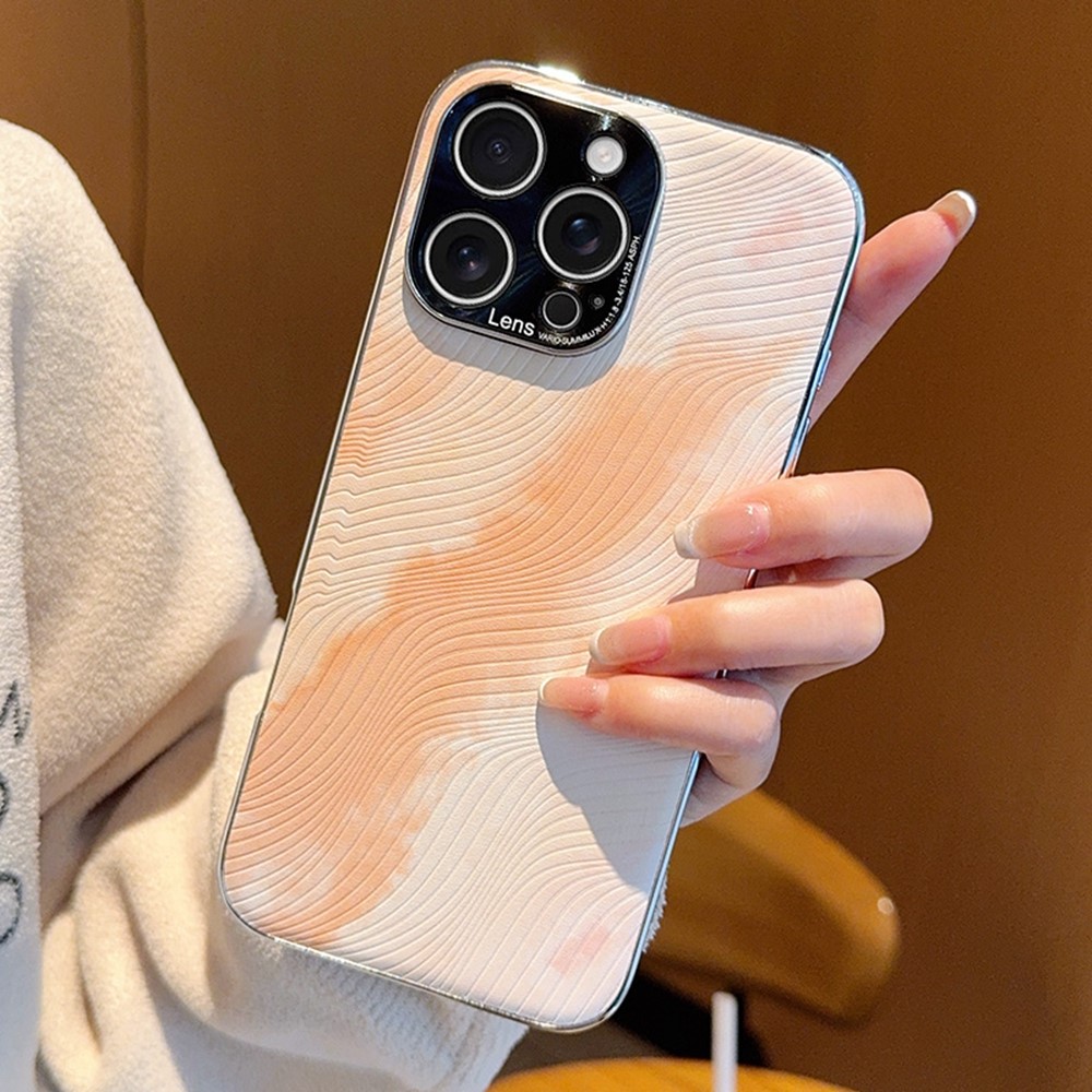 For iPhone 16 Pro Max Case Electroplated Watercolor PC + PU Leather Phone Back Cover - Light Pink