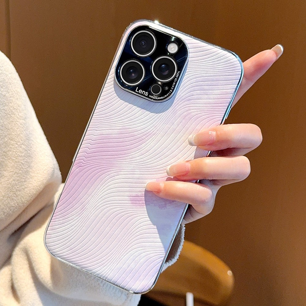 For iPhone 16 Pro Max Case Electroplated Watercolor PC + PU Leather Phone Back Cover - Light Purple