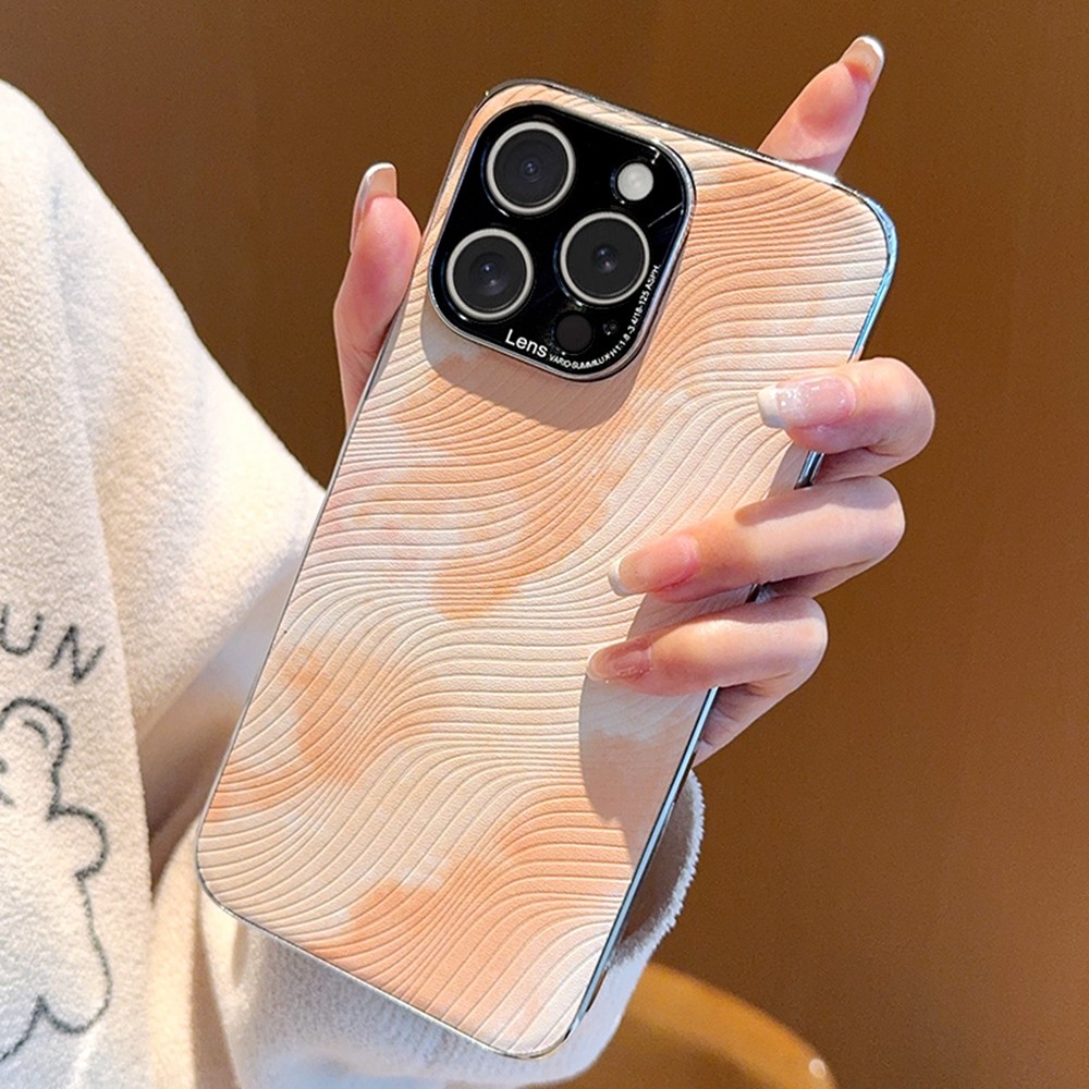 For iPhone 15 Pro Max Case Electroplated Watercolor PC + PU Leather Phone Back Cover - Light Pink