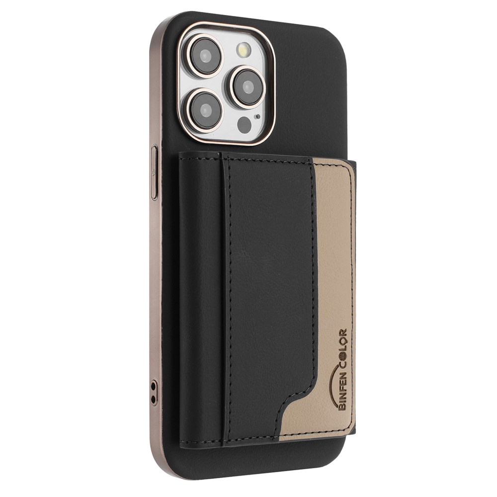 BINFEN COLOR BF37 For iPhone 16 Pro Max Case Color Splicing Magnetic Card Holder Leather Back Cover - Black