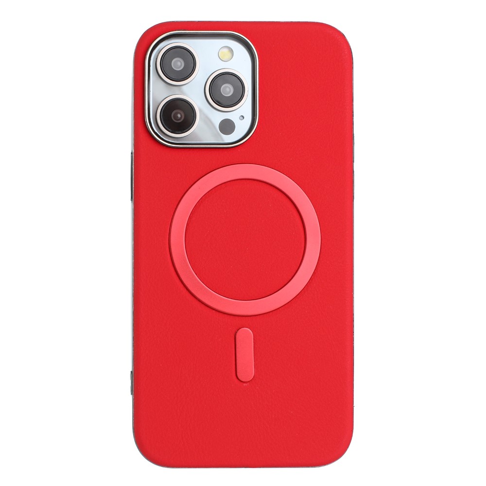 BINFEN COLOR BF40 For iPhone 16 Pro Max Case Compatible with MagSafe Electroplated PU + TPU Phone Back Cover - Red